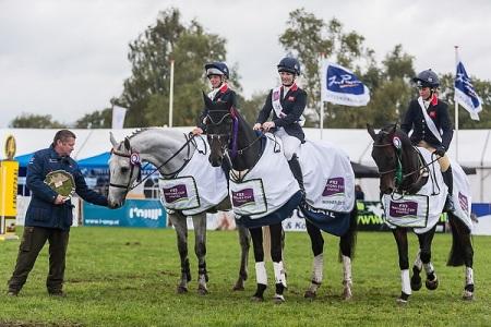 The British team who finished as series leaders: From left: British team manager Philip Surl and riders Kitty King, Laura Collett and Izzy Taylor. Photo © Arie de Vroet.