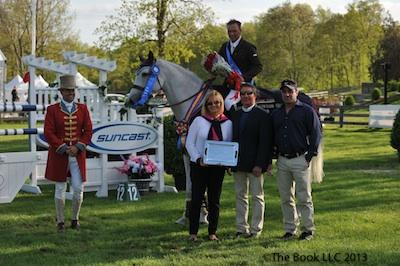 Todd Minikus and Uraguay in their presentation with ringmaster Alan Keely,Jeannie and Tom Tisbo of Suncast, and Scott Hakim, President of Old Salem Farm   The Book LLC 2013