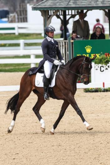 Michael Pollard and Mensa G are the early leaders of the Rolex Kentucky Three-Day Event, presented by Land Rover, scoring 49.5. (Photo: Ben Radvani)