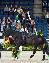 Sister Act - American sisters Cassidy and Kimberly Palmer secured a pas-de-deux victory at the FEI World Cup™ Vaulting 2013/2014 leg at the Stuttgart German Masters. (Karl-Heinz Frieler/FEI)