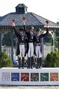 Dressage Young Rider Freestyle medalists: Jamie Pestana (Reg 7) - Silver; Ayden Uhlir (Reg 6) - Gold; Tanya Strasser Shostak (CAN) - Bronze (SusanJStickle.com)