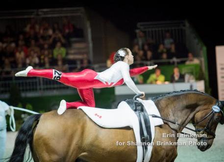Alisa Schmidt of Chilliwack, BC competed in the FEI World Female Individual Vaulting Championship, scoring 6.318 for 32nd position after day one of competition.   Photo Credit: Erin Brinkman for Shannon Brinkman Photography