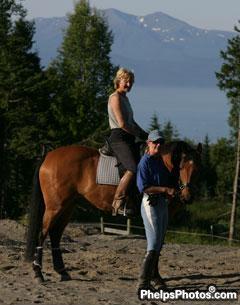 Sue and Cass Crandall our hostess in Homer. Nice view from her dressage arena!