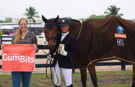 Rikke Poulsen (right) and Furstentanz win the GumBits Happy Horse Harmony Award at the 2015 Adequan Global Dressage Festival