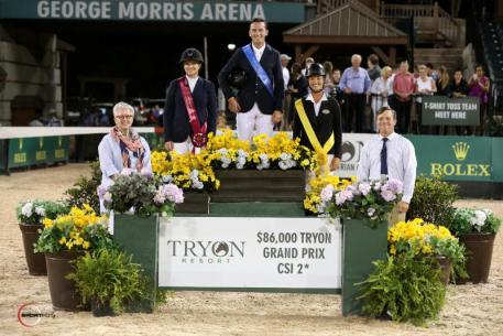 Andew Ramsay in his presentation ceremony with Marilyn Little and Kristen Vanderveen, alongside Sharon Decker; COO of TIEC & Tryon Resort, and J.P. Godard; TIEC Show Manager.   