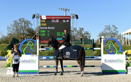 Andy Kocher and Ciana winning the $50,000 FEI KindredBio Grand Prix. 