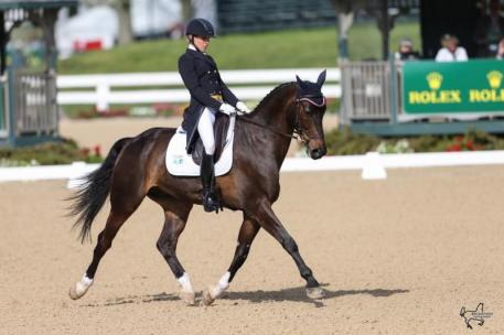 Elisabeth Halliday-Sharp rode Fernhill By Night to second place in the first day's dressage at the Rolex Kentucky Three-Day Event, presented by Land Rover
