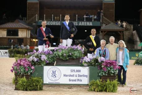 Fernando Cardenas Jr. in his presentation ceremony with Harold Chopping and Jorge Andres Barrera, alongside Sharon Decker, COO of TIEC & Tryon Resort, with Roger Smith and Lisa Lourie of Tryon Equestrian Partners (TEP).