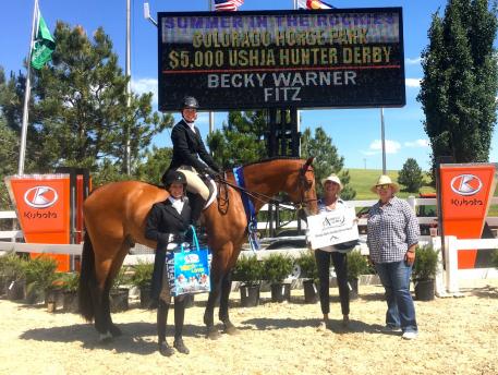 Fitz, leased by Emma Tellor and ridden by Becky Warner, wins the Omega Alpha Healthy Horse Award at the Summer in the Rockies show series at the Colorado Horse Park (Photo: Colorado Horse Park)