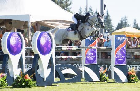 Christopher Surbey (CAN) and Daylight VDL place second in the Longines FEI World Cup™ Jumping North American League, at Thunderbird Show Park, in Langley B.C. Canada, August 27, 2017. 