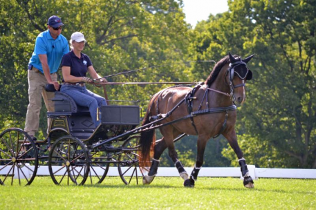 Keeler receives instruction from Thorsten Zarembowicz during a recent USEF Developing Driver Clinic.