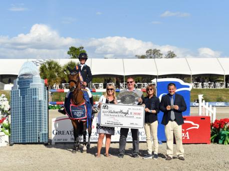 Lauren Hough and Ohlala winning the Great American  Million Grand Prix. 