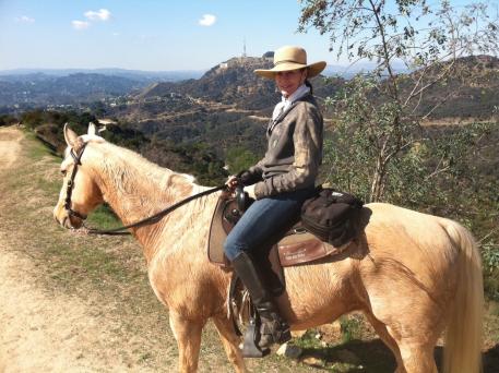 Peggy riding Buddy in Griffith Park, 2011.
