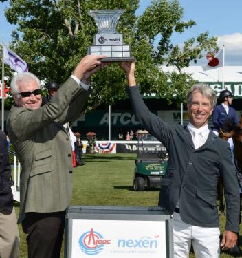 Richard Spooner will have his name on the trophy for the third time, as he celebrates with Patrick McViegh Sr., Vice-President, Exploration and International Development.  