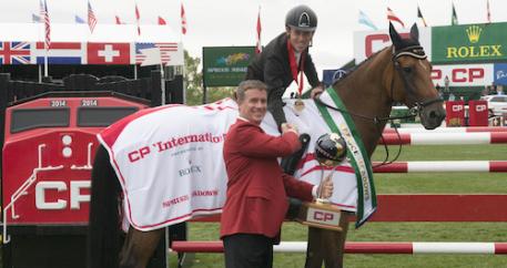 Scott Brash and Hello Sanctos in their winning grand prix presentation with Keith Creel, President & Chief Operating Officer, CP  