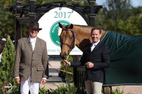 Scott Stewart and Celebration in their championship presentation with ringmaster Steve Rector.