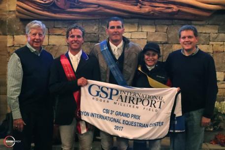 Paul O'Shea, Shawn Casady, and Margie Engle in their presentation ceremony with Leland Burch, Commissioner of Greenville-Spartanburg International Airport; and Scott Carr, Vice President of Commercial Business & Properties at Greenville-Spartanburg International Airport. 