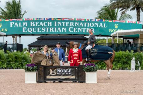 Wilhelm Genn and Bugatti in their presentation ceremony with ringmaster Christian Moreno alongside Noble Outfitters District Sales Manager and Regional Sales Director Tony Lott