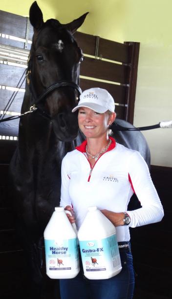Grand Prix champion dressage rider Katherine Bateson-Chandler with some of her favorite Omega Alpha equine health products