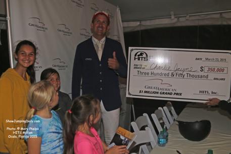 Charlie Jayne, of Elgin, Illinois, with a few fans at the HITS Million, Ocala. Photo: © Mary Phelps