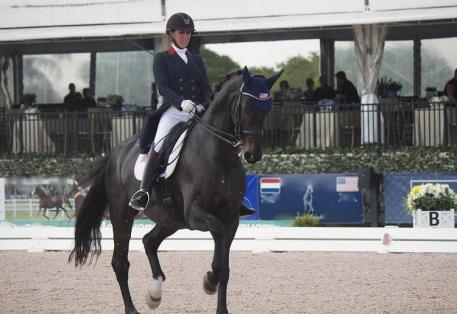 Kasey Perry riding Danish Warmblood Goerklintgaards Dublet for USA's Team 2 during Nation's Cup at the 2015 AGDF