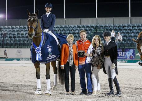 Laura Graves and Verdades in their winning presentation with judge Katrina Wuest, Allyn Mann, Director of Adequan®, Diane Fellows, and Ashley Holzer. Photo: SusanJStickle.com
