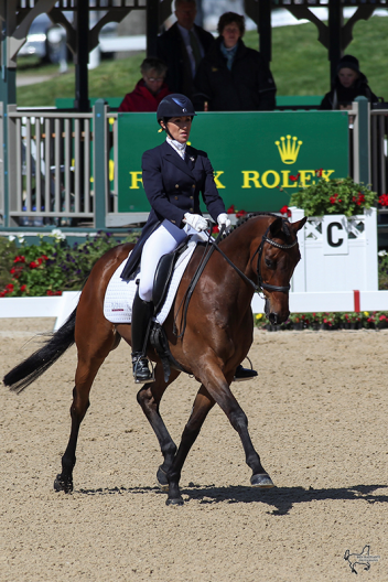 Laine Ashker of the United States rode Anthony Patch to second place (44.2) in the first day of dressage at the Rolex Kentucky Three-Day Event. (Photo: Ben Radvani)