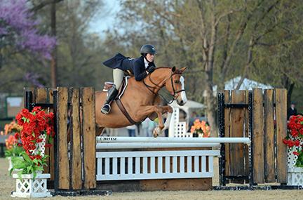 Lena Rae Reeb and Private Ryan, owned by Jamie Ringel, jump victoriously in the ,500 Platinum Performance Hunter Prix at the Commonwealth National April 18, 2015 at HITS Commonwealth Park in Culpeper, Virginia. (c) ESI Photography