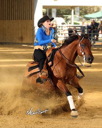 Petra Van Ede riding Spook So Fly for owners De Bruin Reining Horses (Photo: Andrea Bonaga)