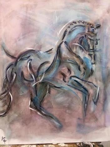 “The Anniversary" is a 16 X 20 acrylic. While it was a work in progress, a woman contacted Lisa Marie and said her husband told her she could pick anything she wanted for their 10th anniversary and she wanted a painting by the artist.&nbsp;This was completed for that occasion.