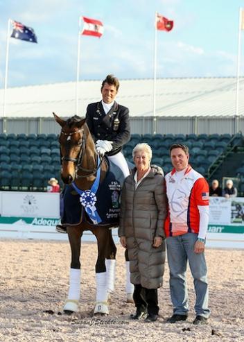 Christoph and "Rusty" in their winning presentation with judge Lilo Fore and Allyn Mann