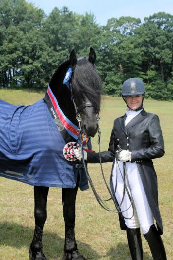 Liz Austen High scoring Friesian stallion, Thys (photo credit Betsy Nye)