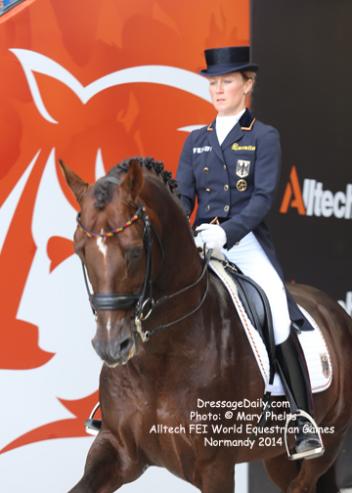 Helen Langehanenberg and Damon Hill NRW (WESTF / Dark Chestnut / 2000 / S / by Donnerhall and Romanze by Rubinstein I) - Christian Becks - 2nd Place in the Grand Prix Dressage Freestyle at the Alltech/FEI World Equestrian Games Normandy 2014