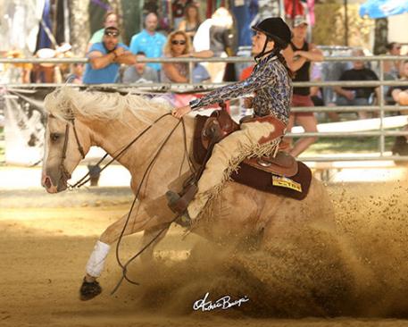 Indy Henrard with her 9-year-old Quarter Horse stallion, Steadys WR Diamonds (Photo: Andrea Bonaga)