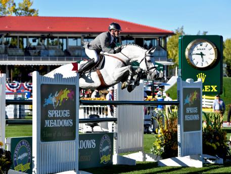 Philipp Weishaupt and "LB Convall" are contenders for the Rolex Grand Slam of Show Jumping, in the “International Ring” of Spruce Meadows