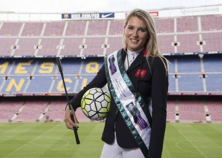 New British talent at FC Barcelona: Jess Mendoza pictured at FC Barcelona’s iconic Camp Nou stadium in the countdown to the Furusiyya FEI Nations Cup™ Jumping Final at Real Club De Polo de Barcelona later this month. (FEI/Dan Rowley)