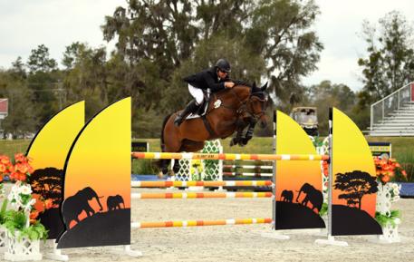 Aaron Vale and Quality on Top on their way to a $41,200 HITS Jumper Classic win. 