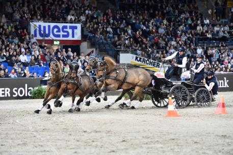 Australia’s Boyd Exell picked up where he left off last season when the defending FEI World Cup™ Driving champion cruised to victory with his Four-in-Hand team at the first leg of the 2015/2016 series at Stuttgart, Germany today. 