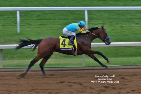 American Pharoah winning the 2015 Breeders Cup