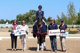 Catherine Chamberlain and Avesto van Weltevreden with USEF Managing Director of Dressage Hallye Griffin, Judge Lois Yukins, and USEF Dressage Youth Coaches George Williams and Charlotte Bredahl-Baker. Photo by Mary Adelaide Brakenridge.