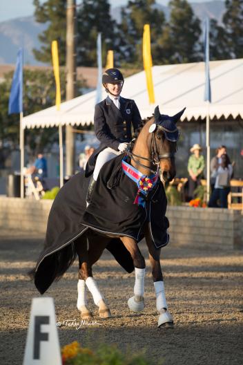 Catherine Chamberlain celebrates her Intermediaire I & Freestyle wins with Avesto Van Weltevreden. 