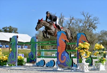 Daniel Bluman and Conconcreto Believe on their way to a $34,600 FEI HITS Jumper Classic win.
