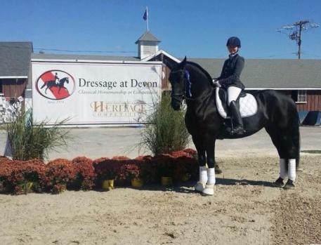 Janine Little and Ebony, after winning at Dressage at Devon in 2017.