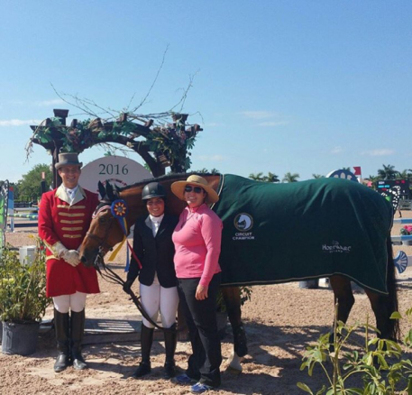 Elizabeth Favell and Hello won the Accuhorsemat sponsored Jumper division at Equestrian Sport Production Spring/Summer show series in Wellington, FL