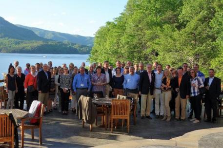 Chefs de Mission, FEI Discipline Directors, and members of the Organizing Committee enjoy an evening at the Lodge on Lake Lure in Lake Lure, NC. 