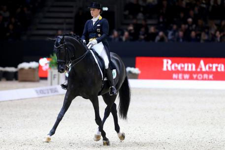 Germany’s Isabell Werth produced a personal-best Freestyle score to win today’s second leg of the FEI World Cup™ Dressage 2016/2017 Western European League riding Weihegold at Lyon, France. (Pierre Costabadie/FEI). 
