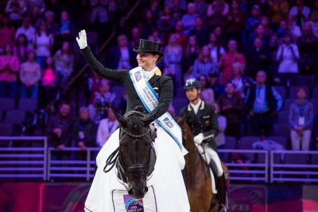 Isabell Werth (GER) celebrates victory with Weihegold Old