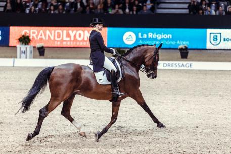 Reigning champion, Germany’s Isabell Werth, produced a breath-taking performance from Emilio to win the second leg of the FEI World Cup™ Dressage 2017/2018 Western European League at Lyon, France this evening. (FEI/Christophe Tanière)  