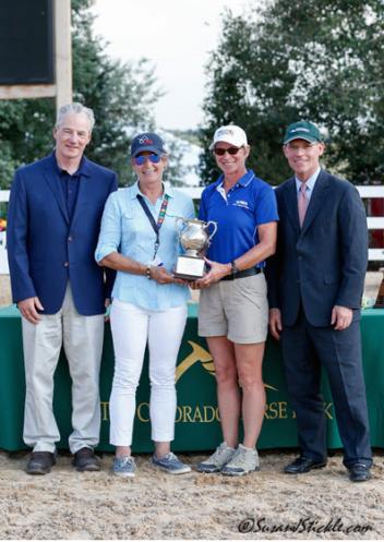 Stephan Hienzsch, USDF Executive Director; Roberta Williams, USDF FEI Jr/YR Committee Chair; Joan Clay, USDF Region 5 Chef d'Equipe, recipient of the Patsy Albers Award; and William Moroney, USEF CEO