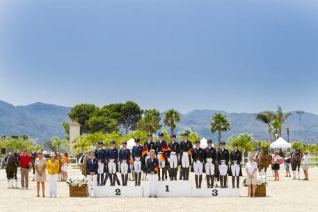 Podium Juniors 1. Germany, 2. The Netherlands, 3. Danmark European Championships Dressage 2016 